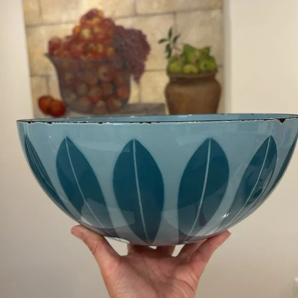 Cathrineholm Turquoise Blue On Blue Enamelware Lotus Bowl 11” Diameter MCM - Picture 1 of 17